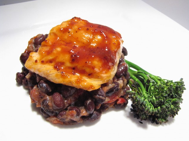 Robert Irvine: Avocado Ice, BBQ-Glazed Salmon and Black Bean Compote Recipe