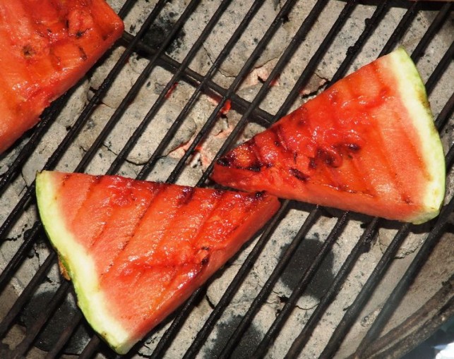 Grilled Watermelon Basil Mint Smoothie recipes, ice, blended