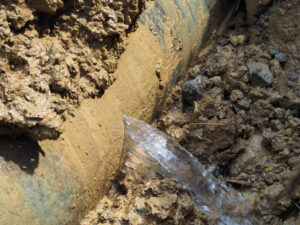 broken water main leaking water